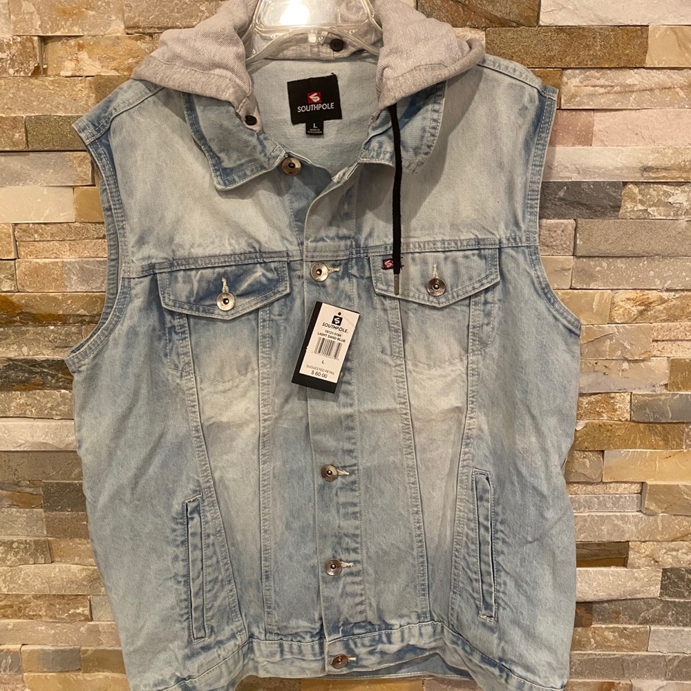 Southpole Sleeveless Denim Jacket Detachable Hood